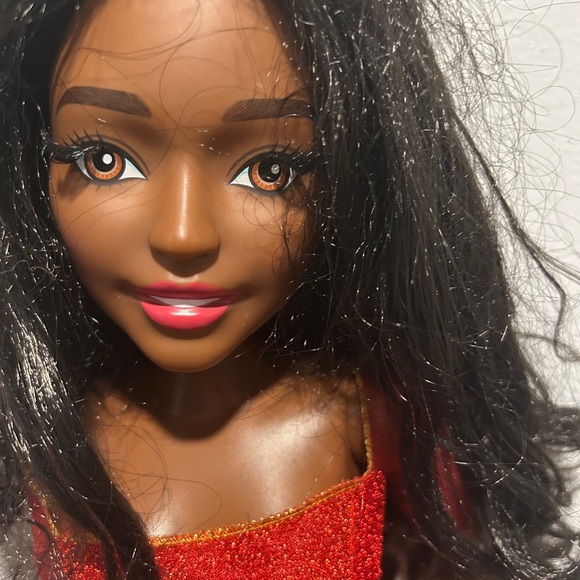 Barbie 26 inch tall posable with Red and Gold dress with Long Black Hair Barbie 26 inch tall posable with Red and Gold dress with Long Black Hair